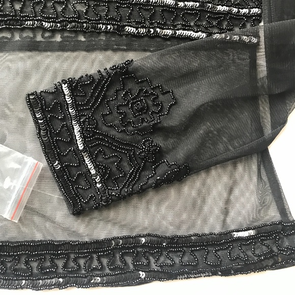 COPY - Reflections Beaded Sheer Top, Long Sheer sleeves. Black.  Size 10 - Picture 3 of 4